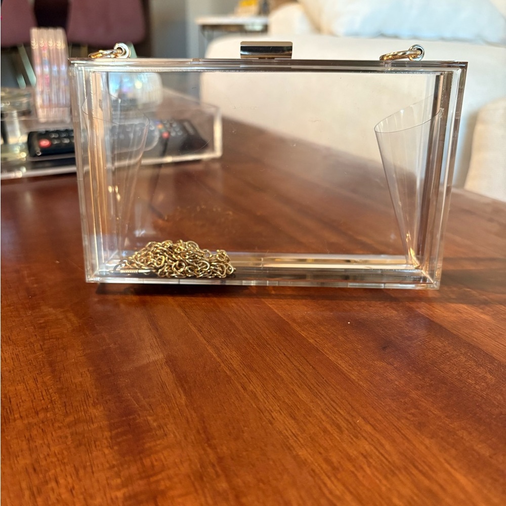 Clear Acrylic Box Clutch with Gold Chain